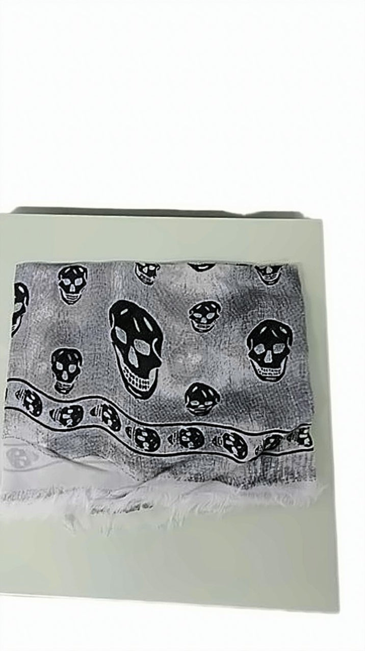 Skull Pattern Modal Scarf with Fringed Edges