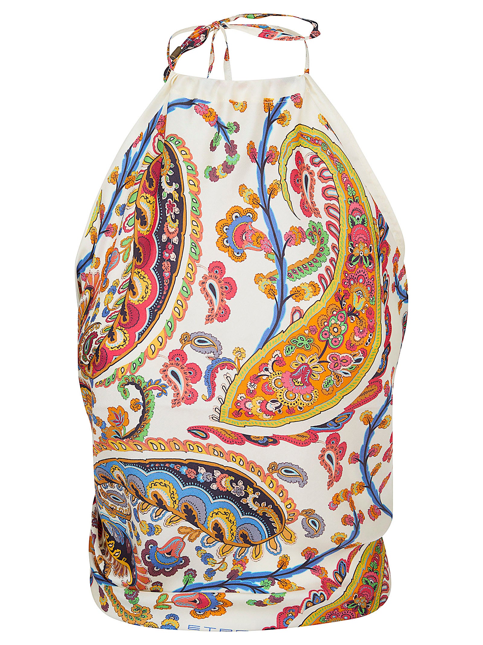 Pure Silk Twill Halterneck Self-Tie Flap Top
