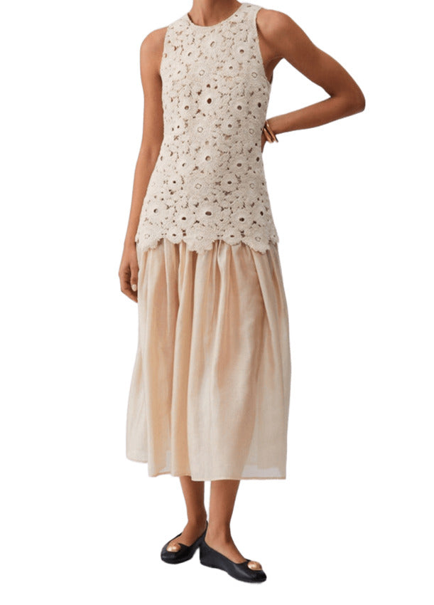Muslin Dress with Macrame Lace Bodice