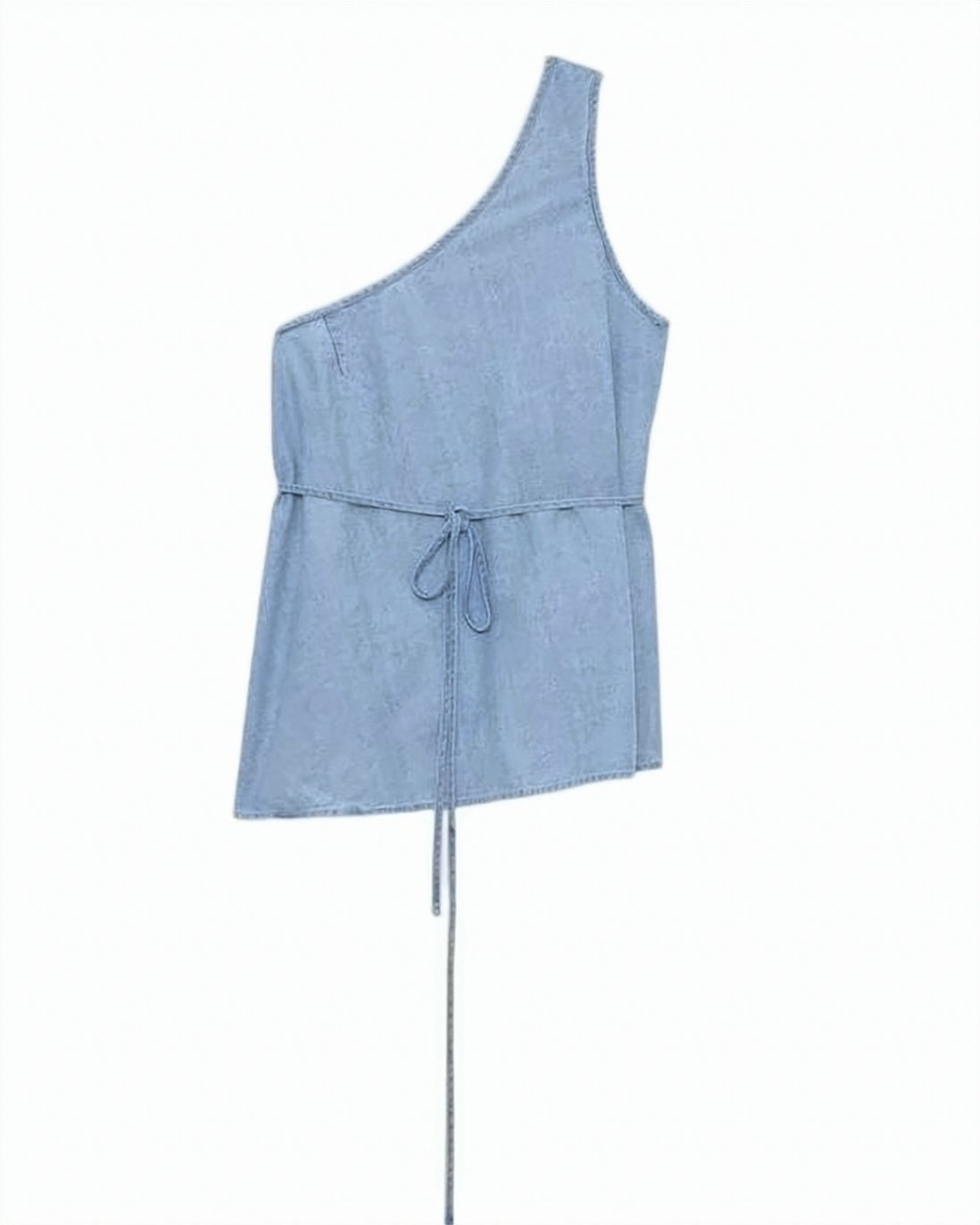 Blue Asymmetrical Sleeveless Cotton Silk Top