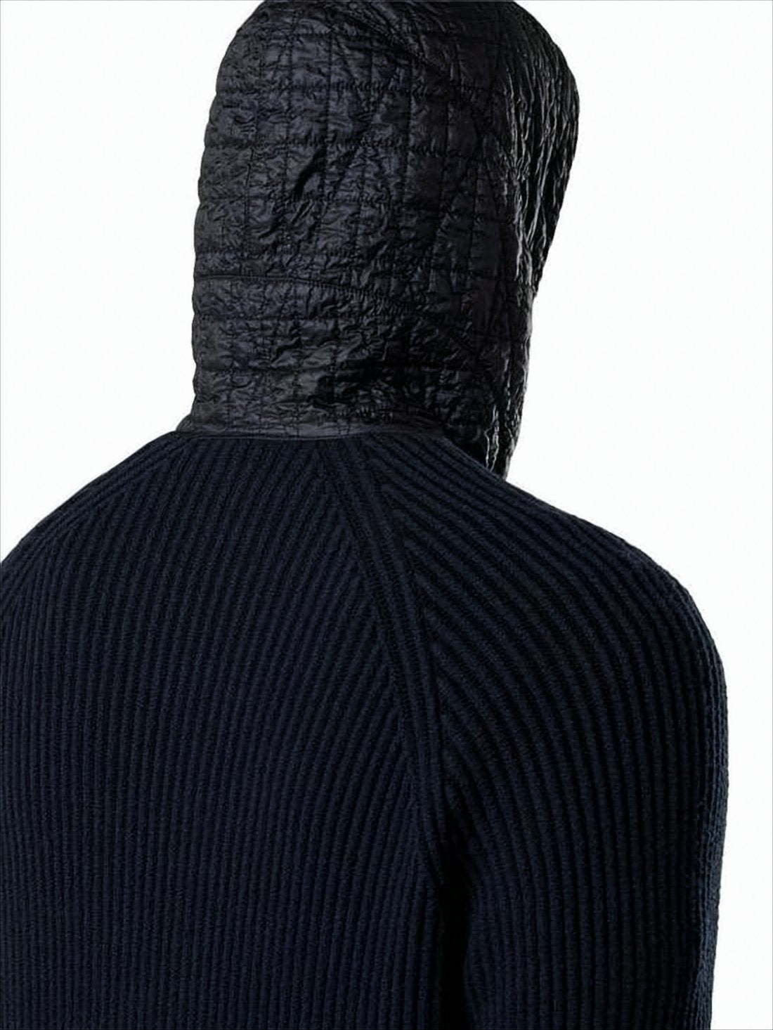 Ribbed Knit Cardigan with Quilted Hood