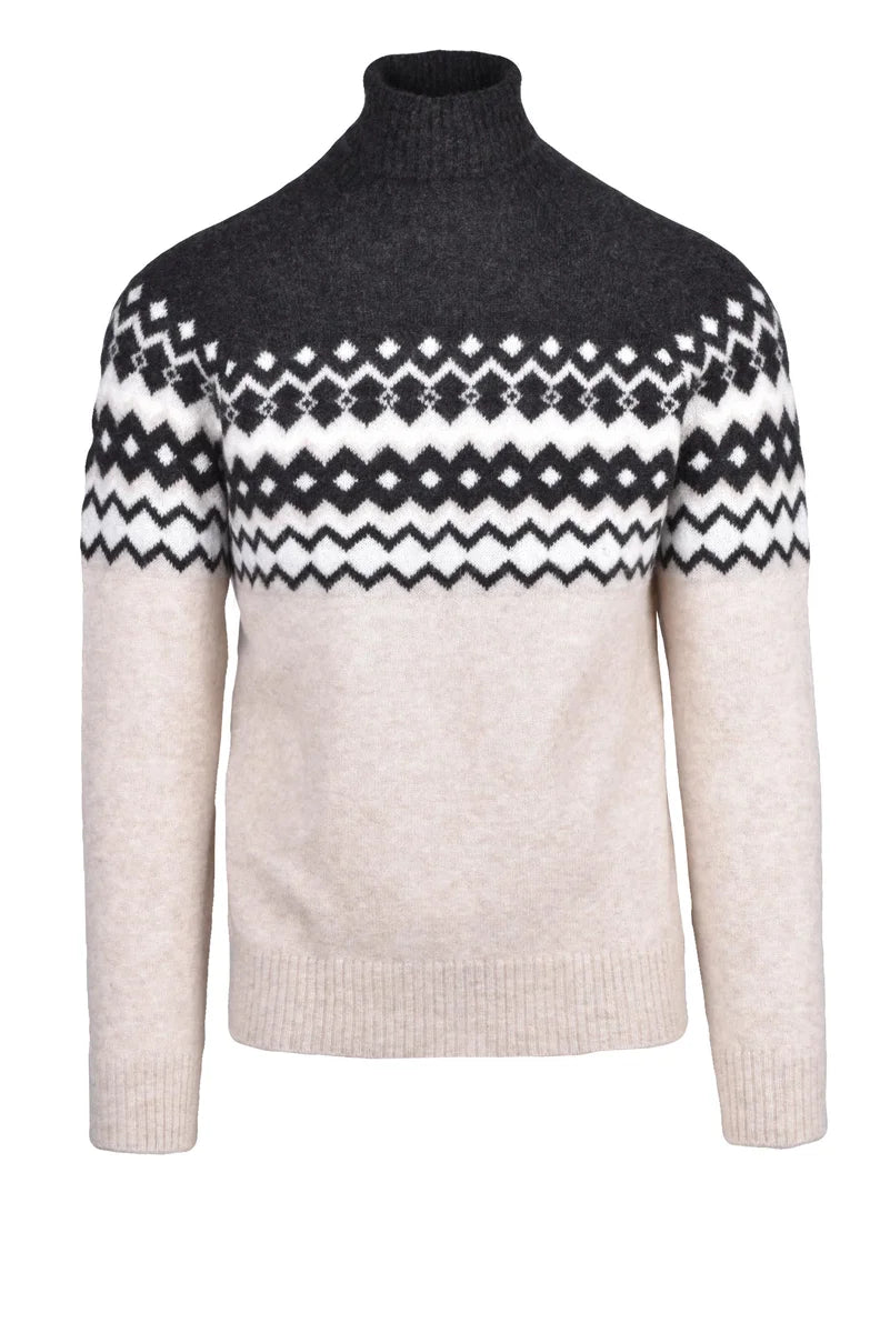 Cashmere Silk Crewneck Sweater - Black/Beige