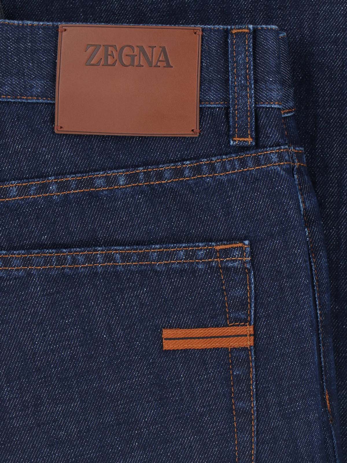 Blue Mid-Rise Cotton-Linen Straight Leg Jeans