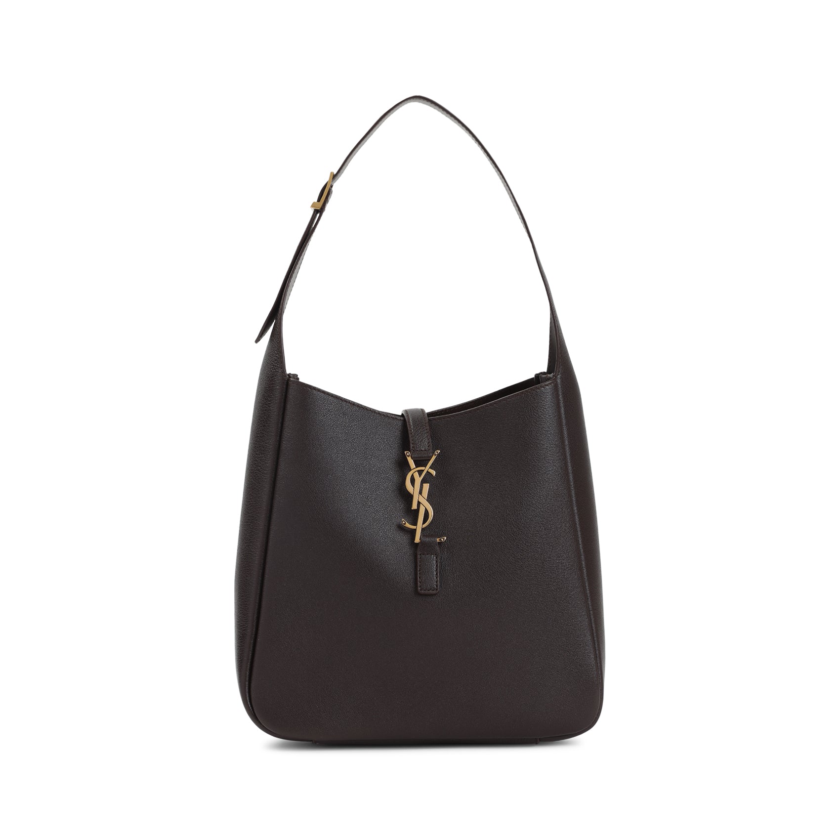 Structured Dark Brown Grained Leather Shoulder Bag