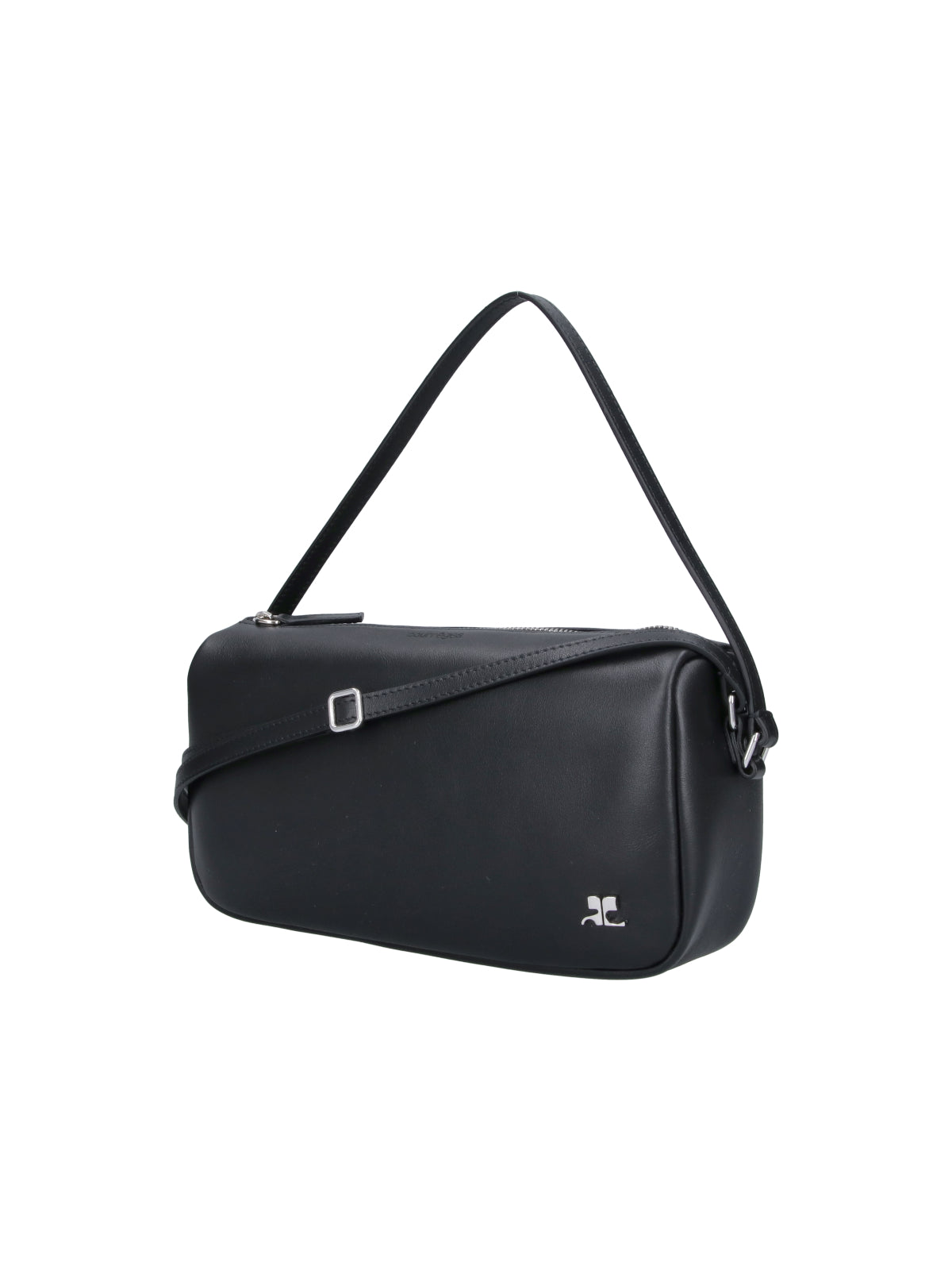Rectangular Black Calf Leather Shoulder Bag with Zip Closure