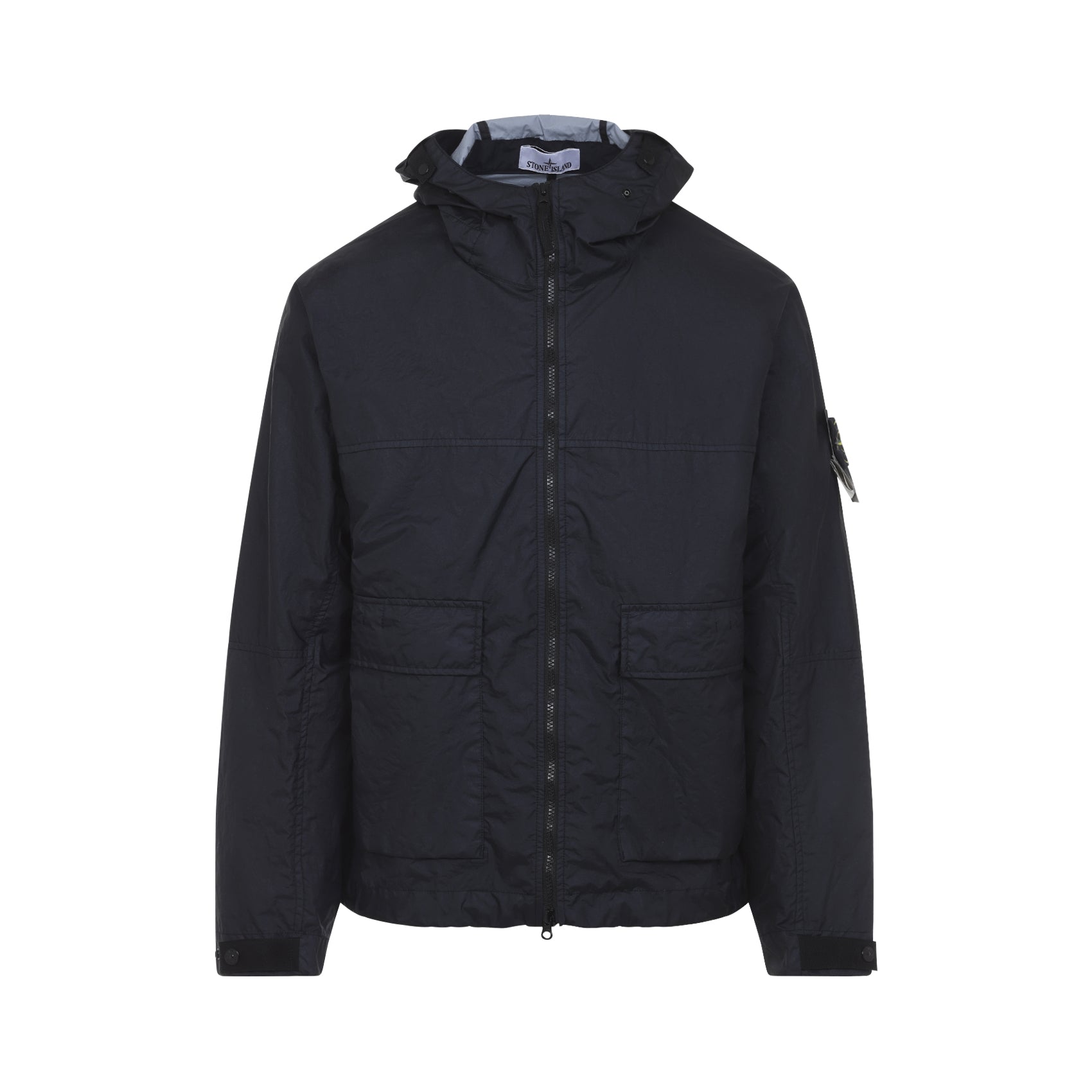 Contemporary Black Polyamide Coat With Hood