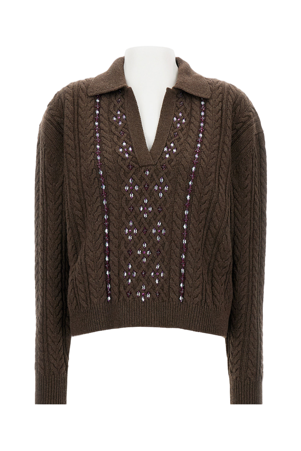 Embroidered Cable Knit Sweater