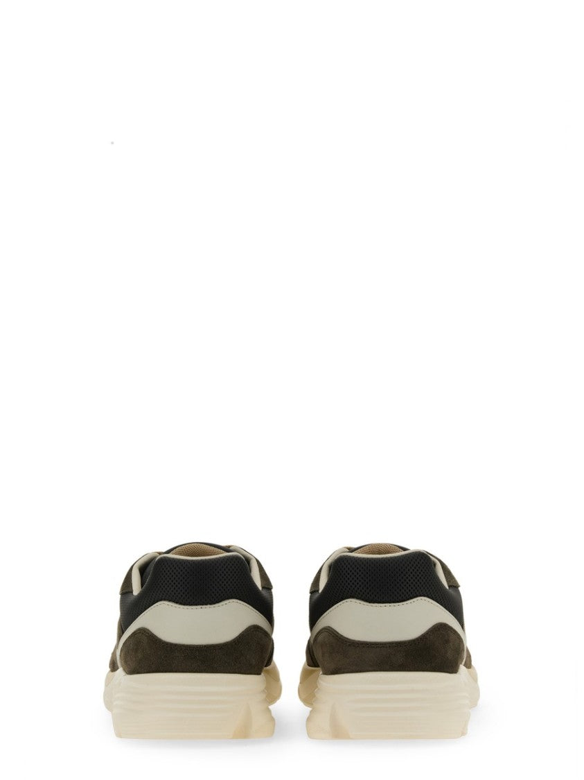 Calfskin And Suede Sneakers With Prominent Logo