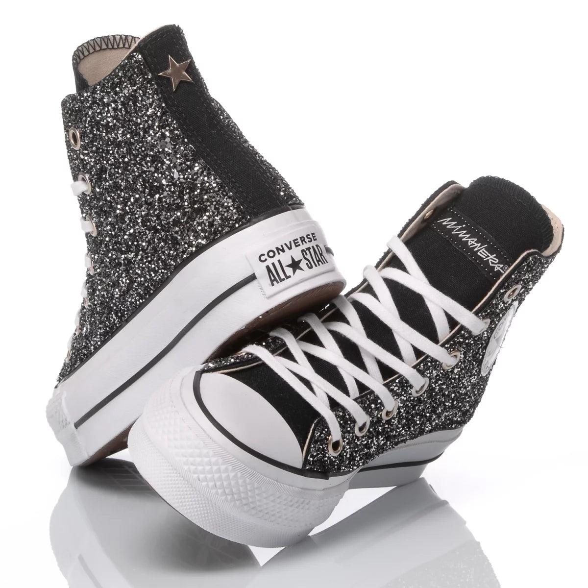 High-Top Platform Glitter Sneakers with Unique Craftsmanship