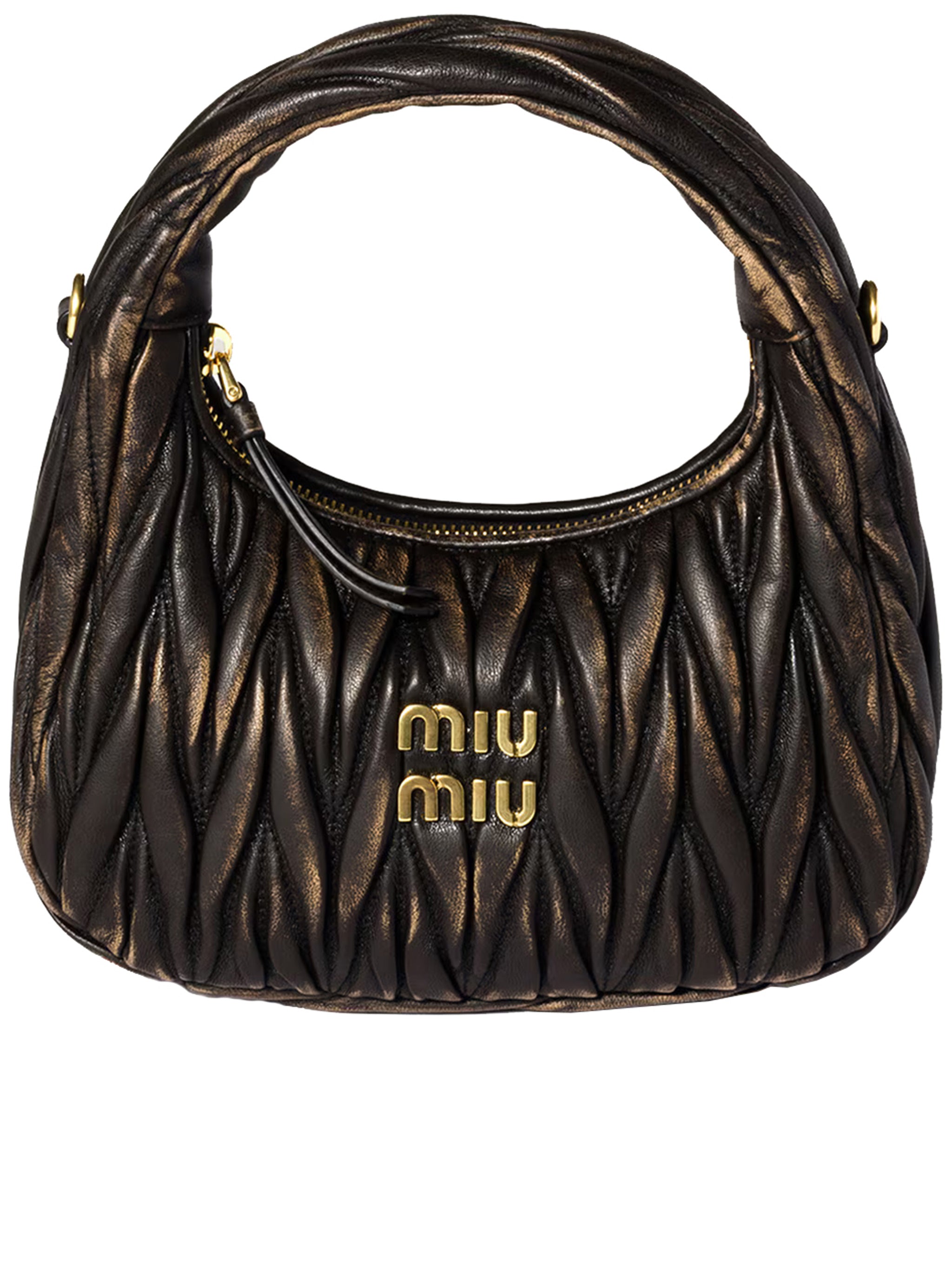 Black Hobo Wander Ruched Leather Handbag