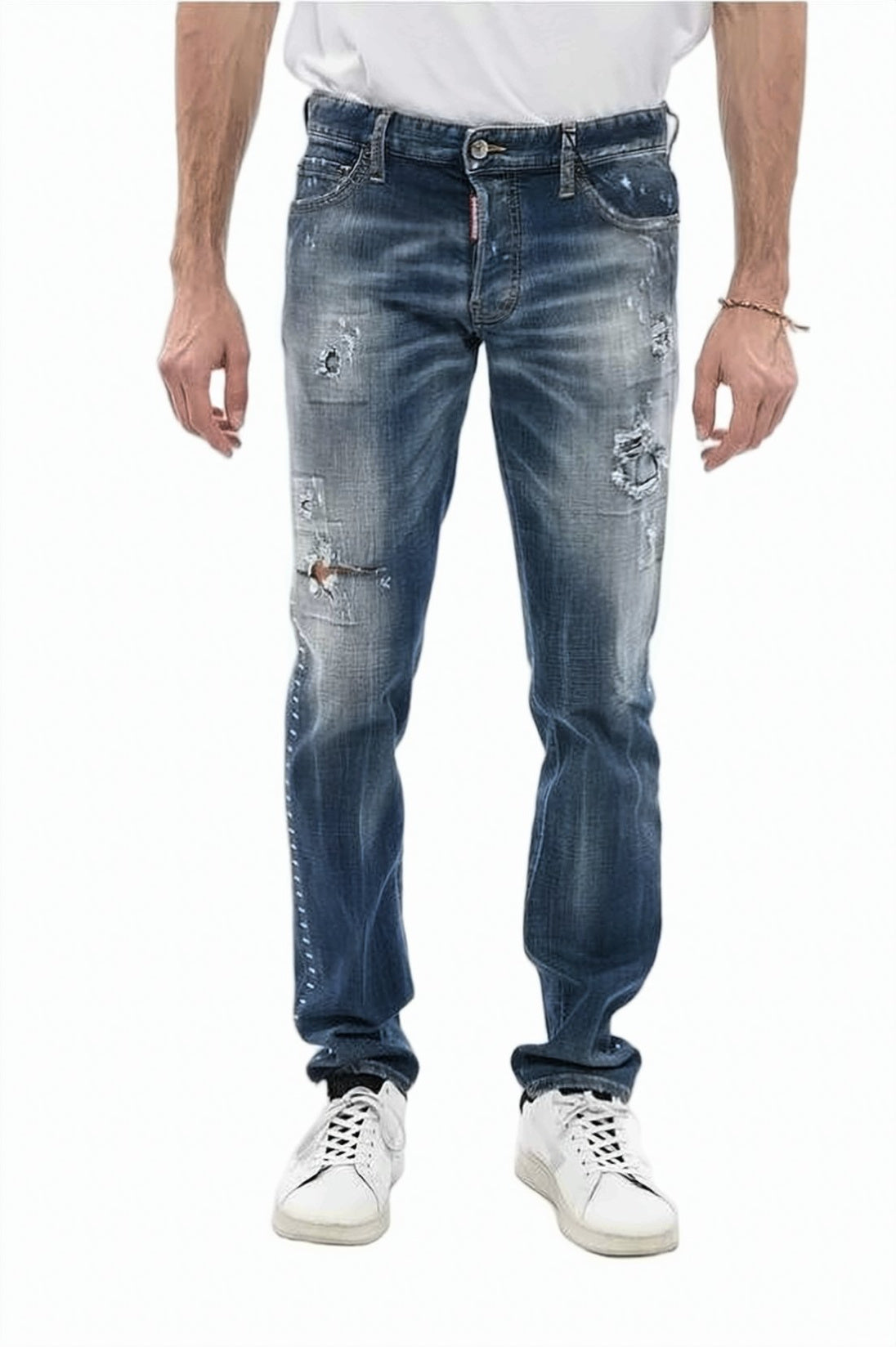 Distressed Denim Pants with Relaxed Fit