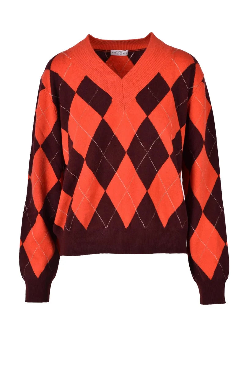 Argyle Pattern Cashmere Pullover Sweater