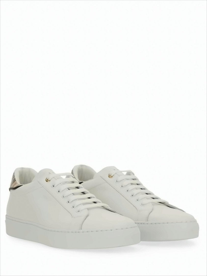 Low-Top Leather Sneakers with Multicolor Striped Heel Tab