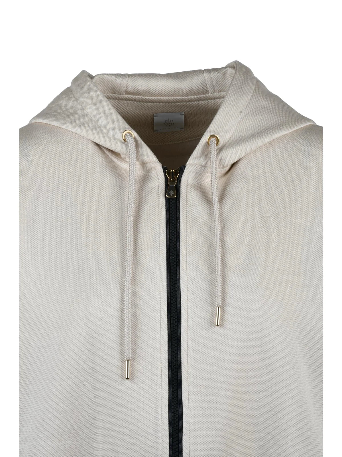 Beige Cotton Silk Elastane Zip Hoodie Sweatshirt