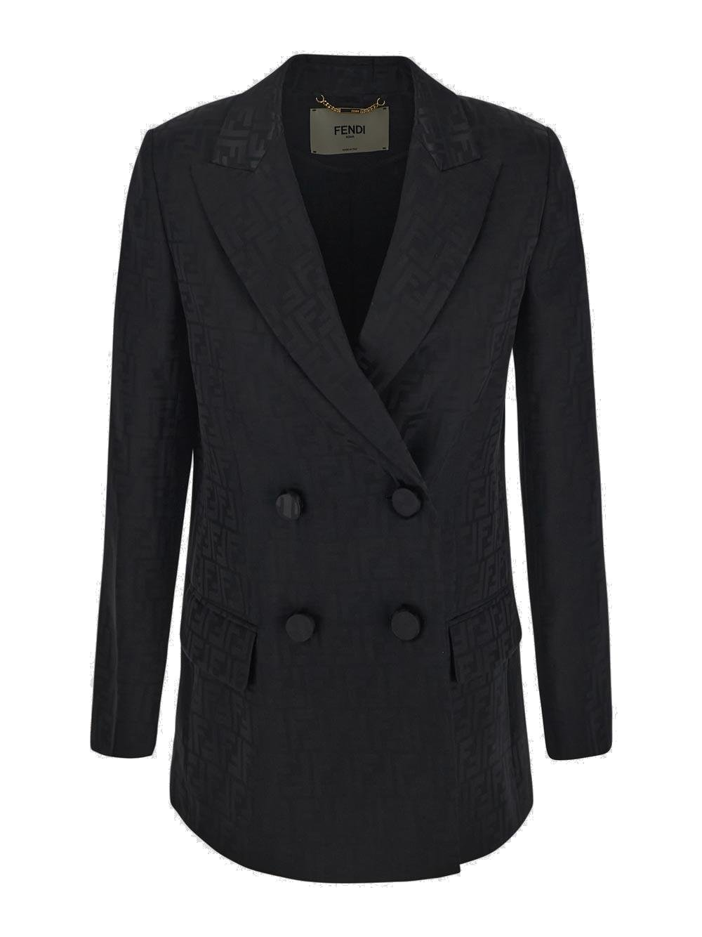 Double-Breasted Silk Jacket with Tonal Monogram