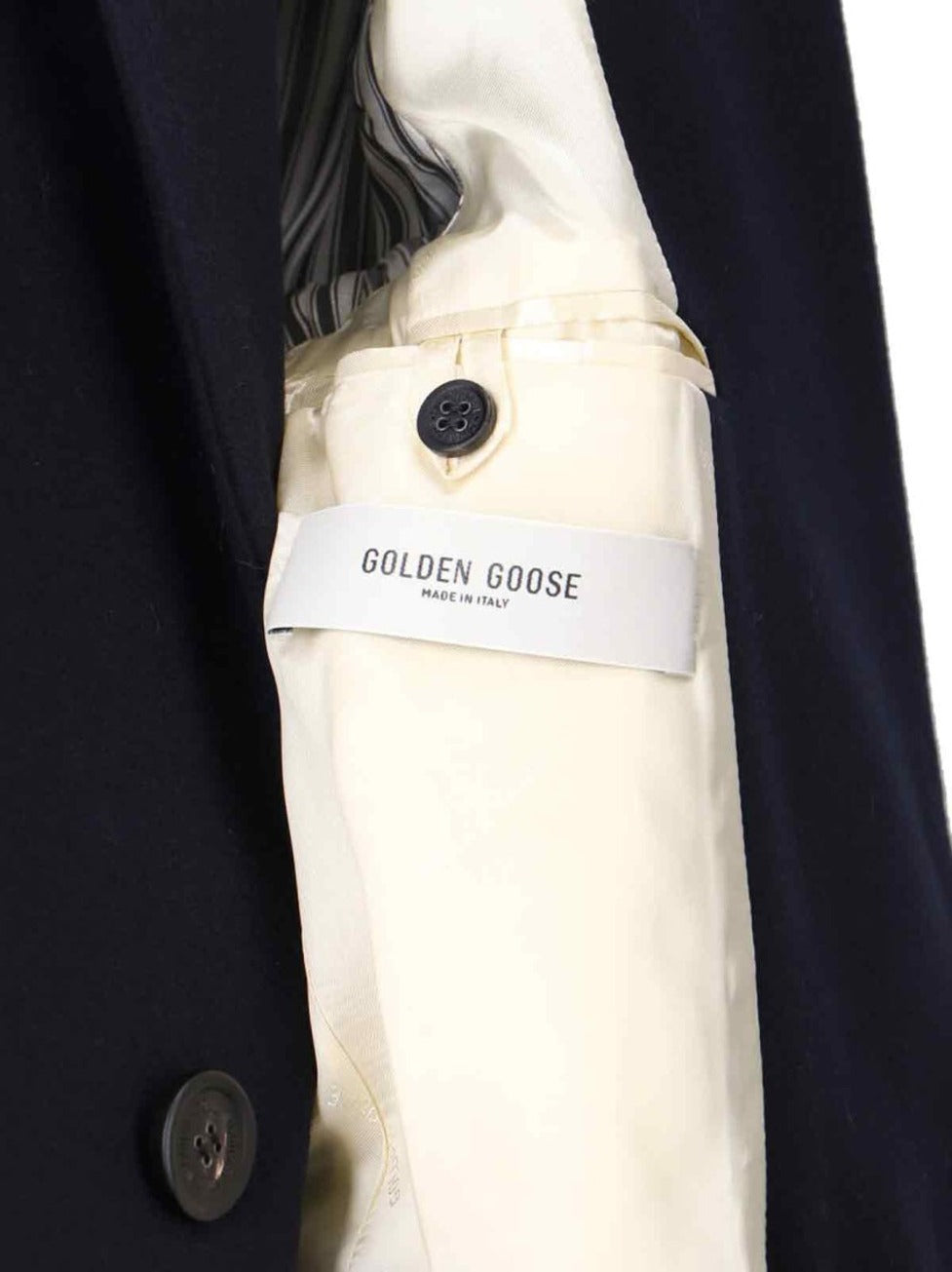 Navy Wool Blend Coat With Star Logo