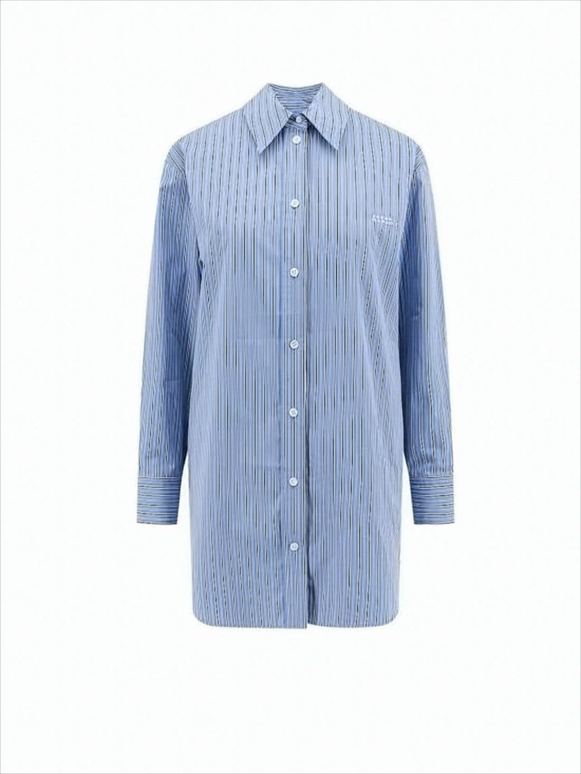 Button-Up Relaxed Fit Shirt with Vertical Stripes