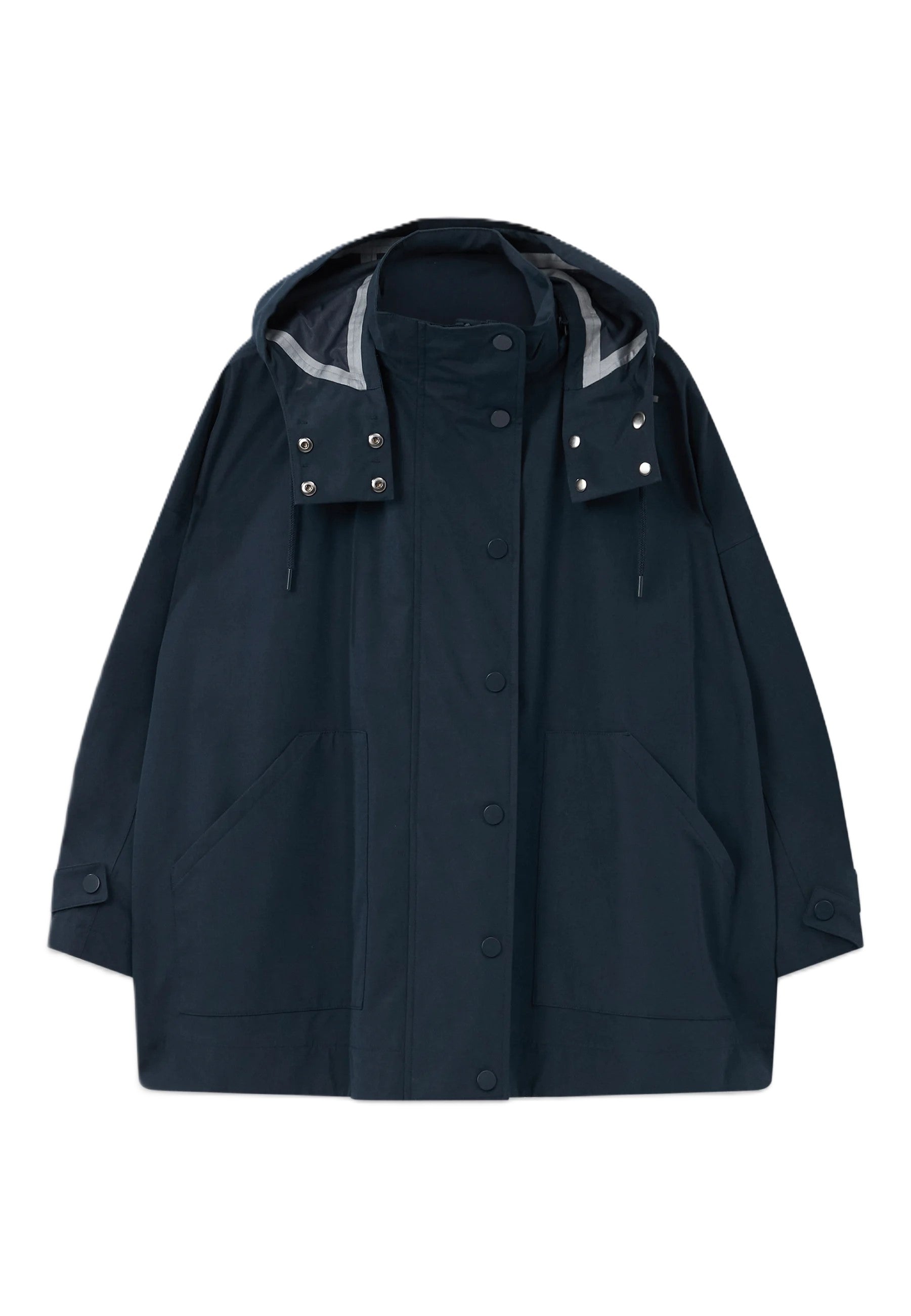 Versatile Blue Raincoat With Drawstring Hood