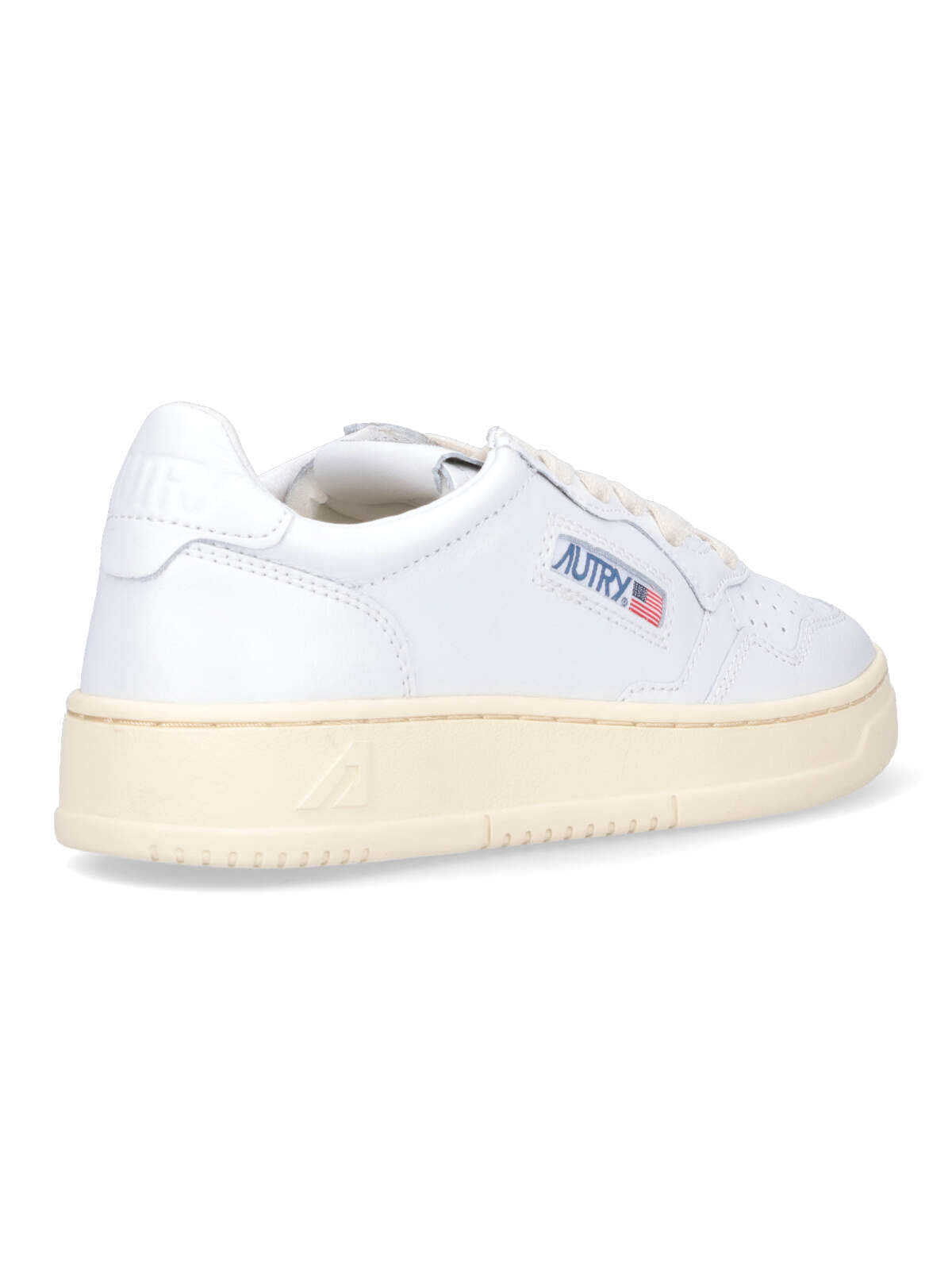 Low-Top White Leather Sneakers with Rounded Toe