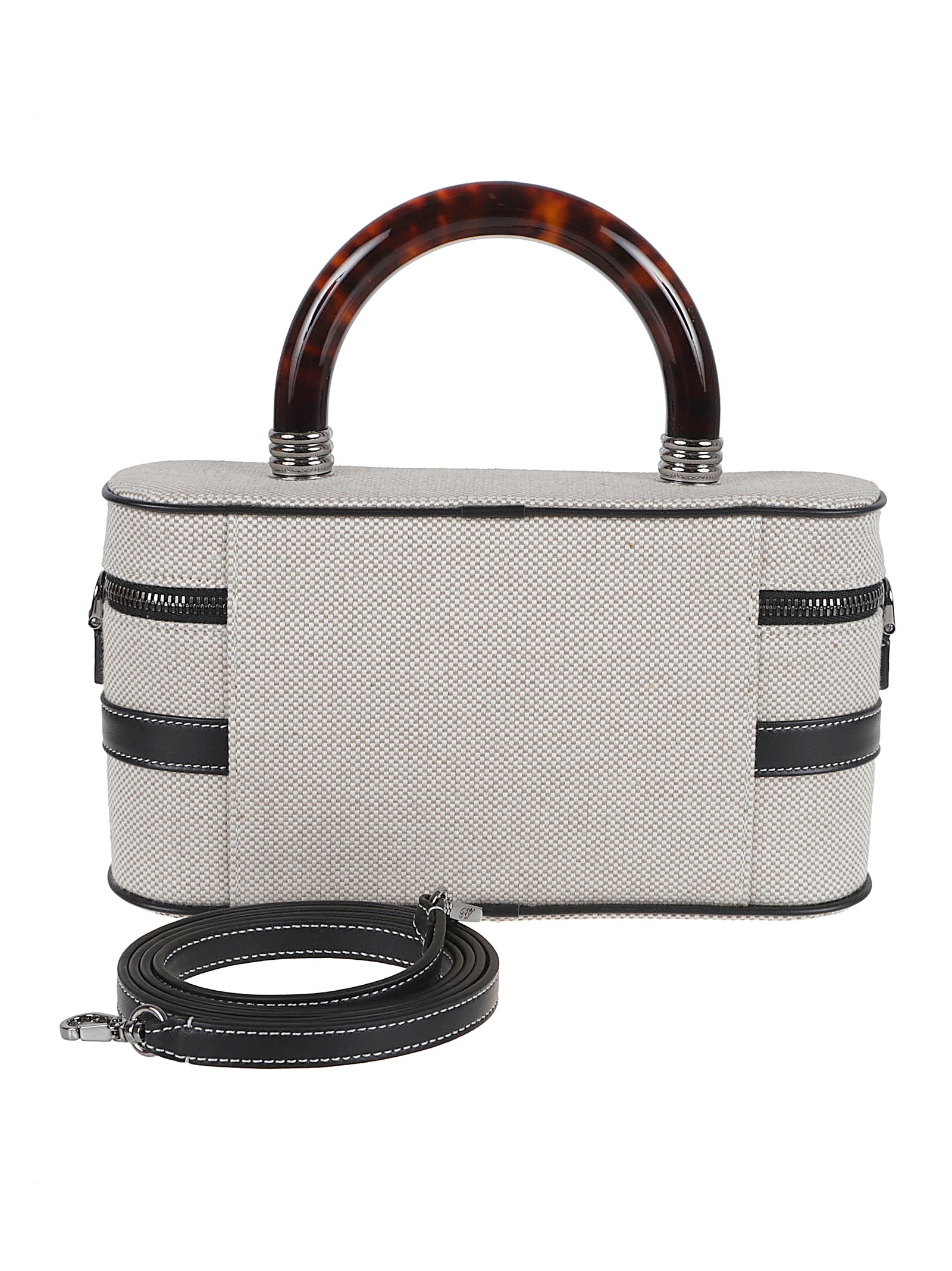 Textured Fabric Handbag with Tortoiseshell Accents
