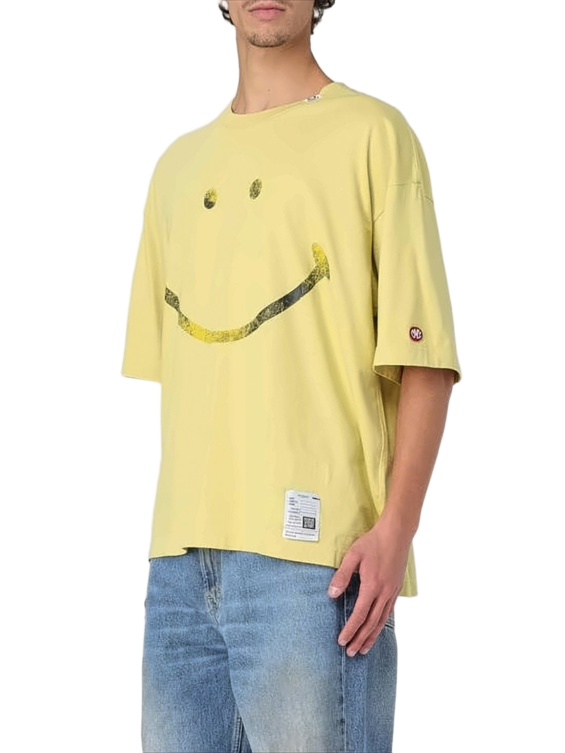 Loose-Fitting Cotton T-Shirt with Faded Smiley Graphic