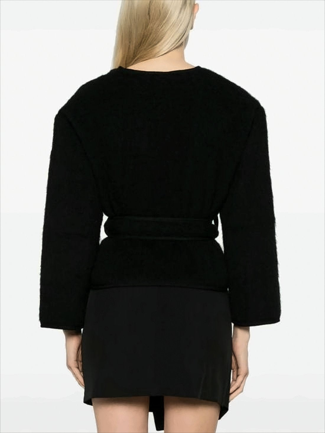 Cropped Black Wool Jacket with Matching Belt