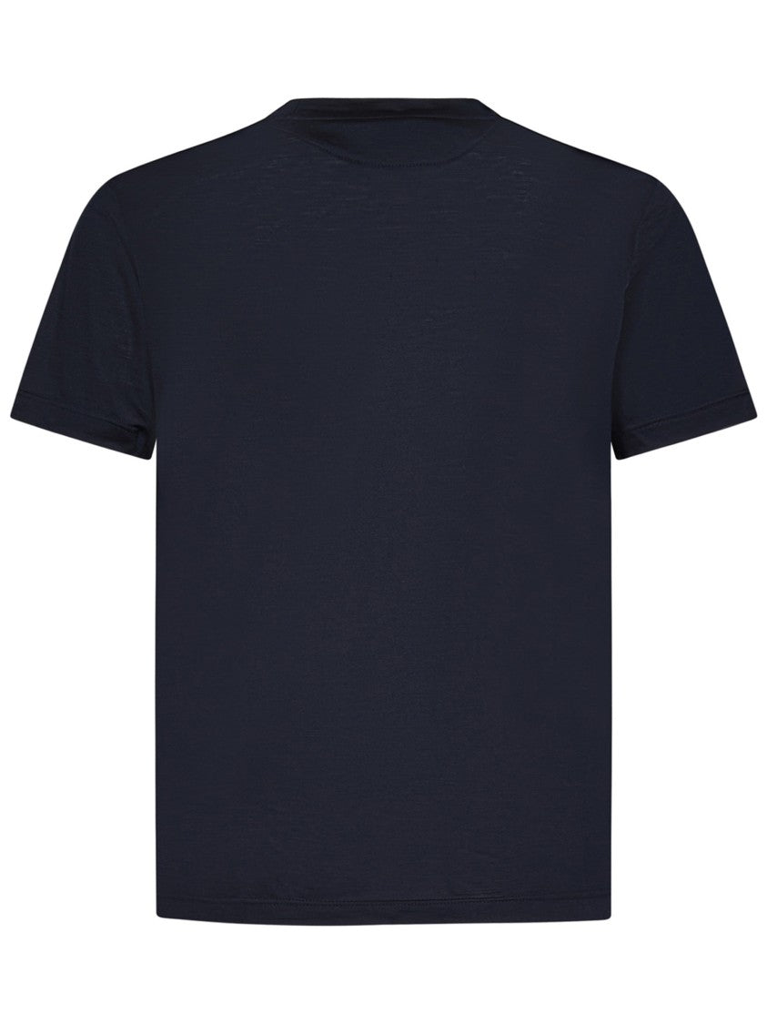 Crew Neck T-Shirt In Navy Blue Wool Blend