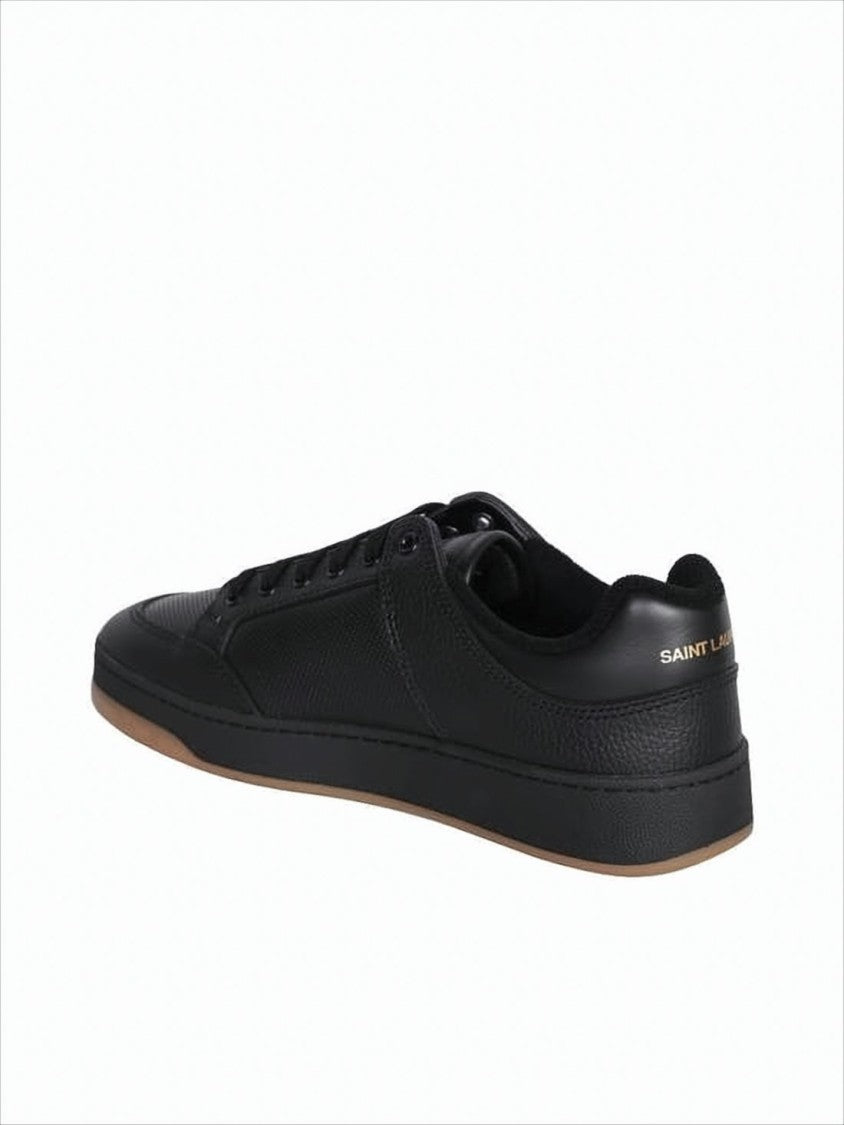 Low-Top Sneakers in Textured Cowhide with Gold Accents