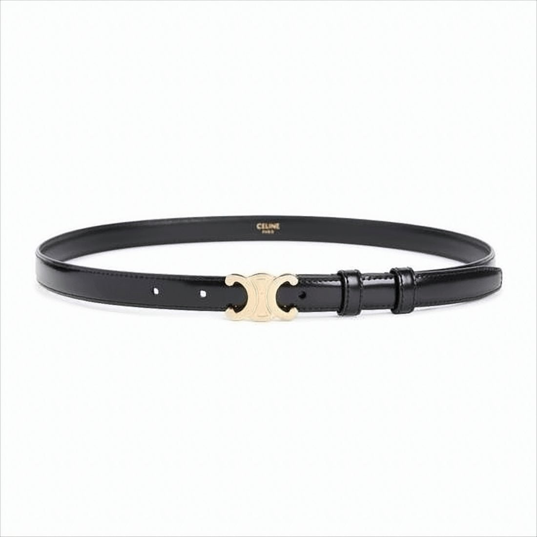Narrow Leather Belt with Polished Gold-Tone Double-C Buckle