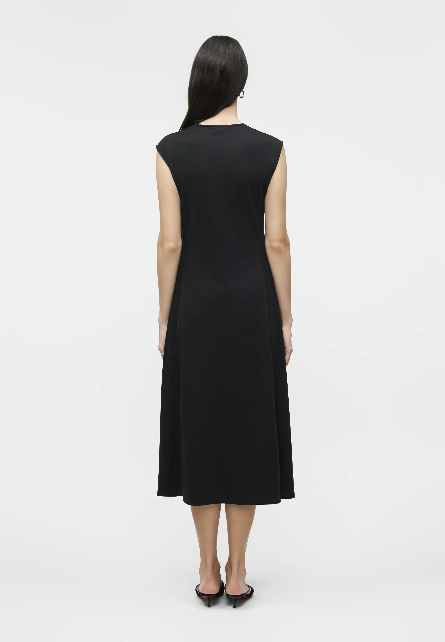 A-Line Midi Dress with Draped Cowl Neckline