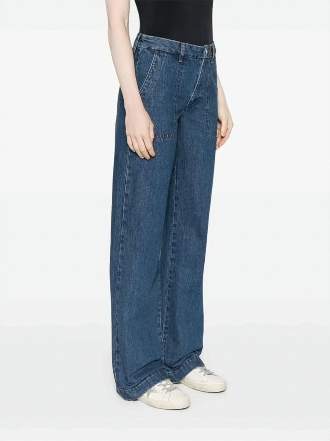 Wide-Leg Blue Denim Trousers with High Waist