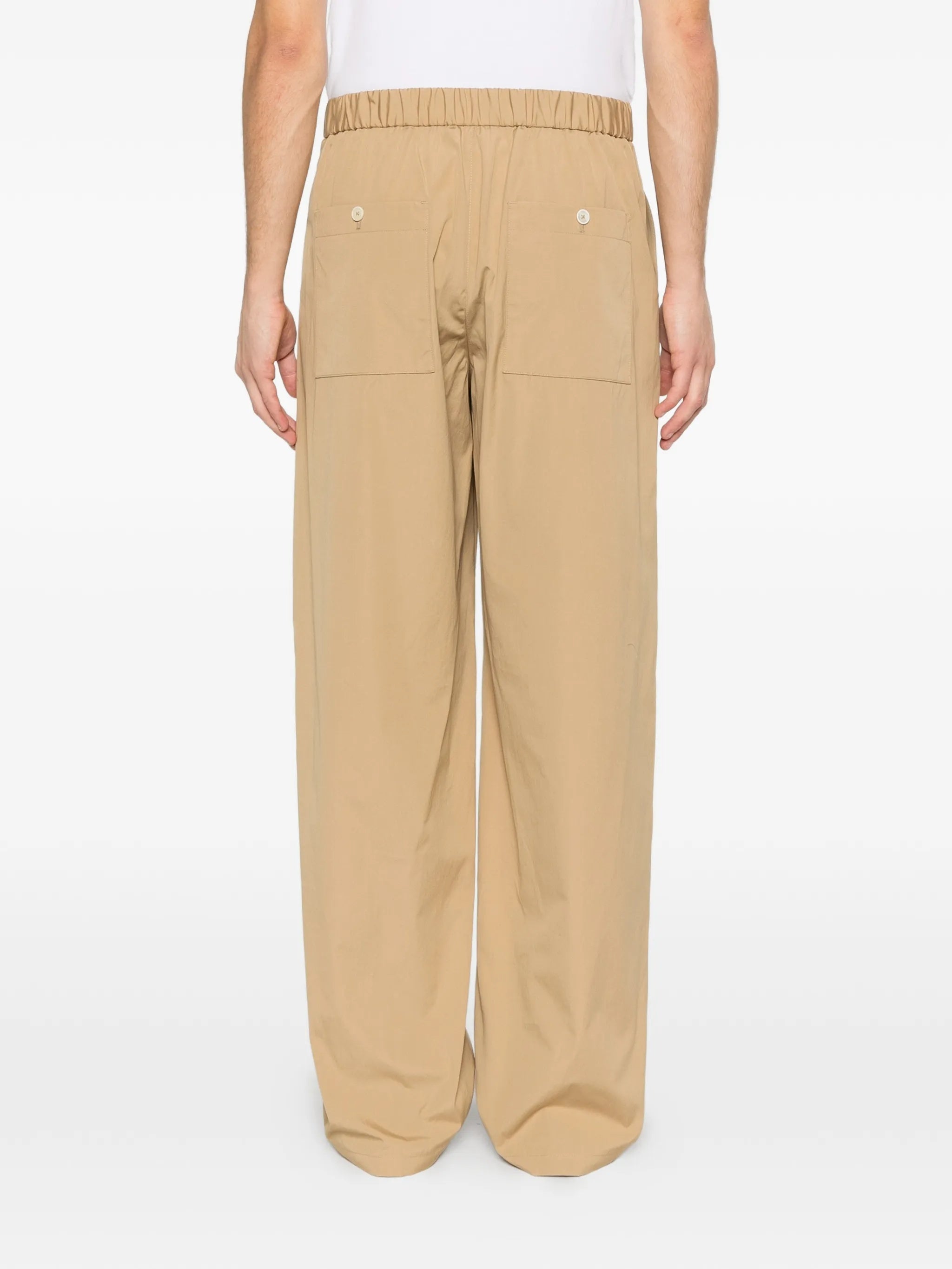 Beige Wide-Leg Tie Belt Pants