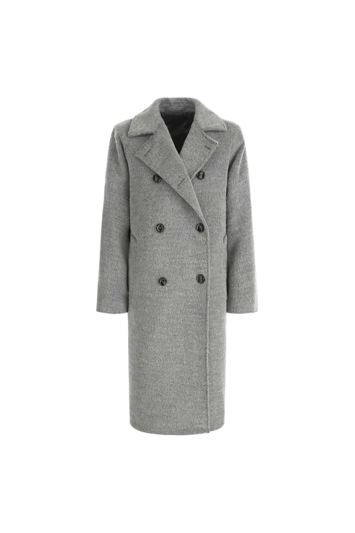 Double-Breasted Light Grey Coat With Tailoring Details