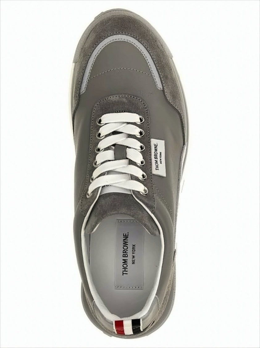 Grey Calf Leather and Suede Sneakers