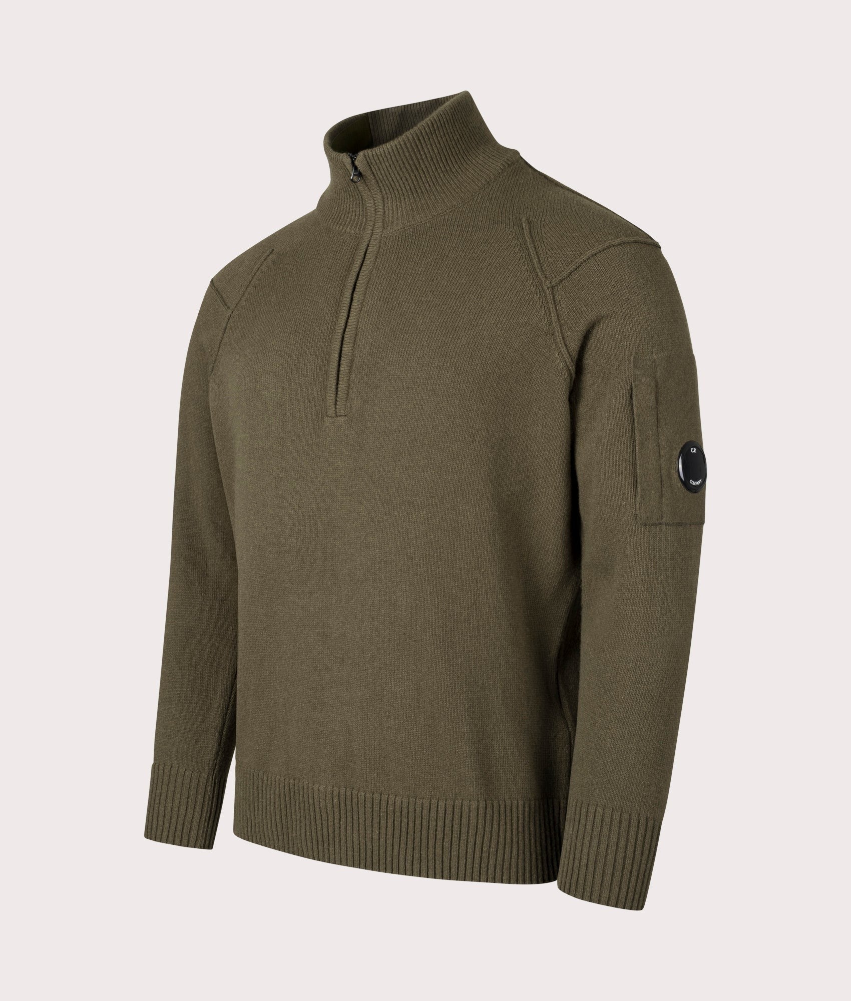 Half-Zip Knit Top With Textured Fabric And High Collar