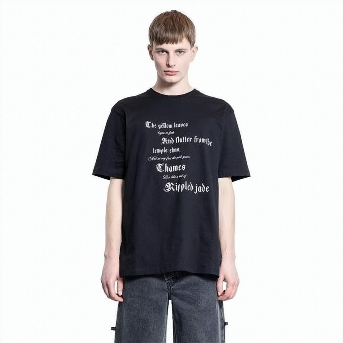 Black Short-Sleeve T-Shirt with Gothic Print