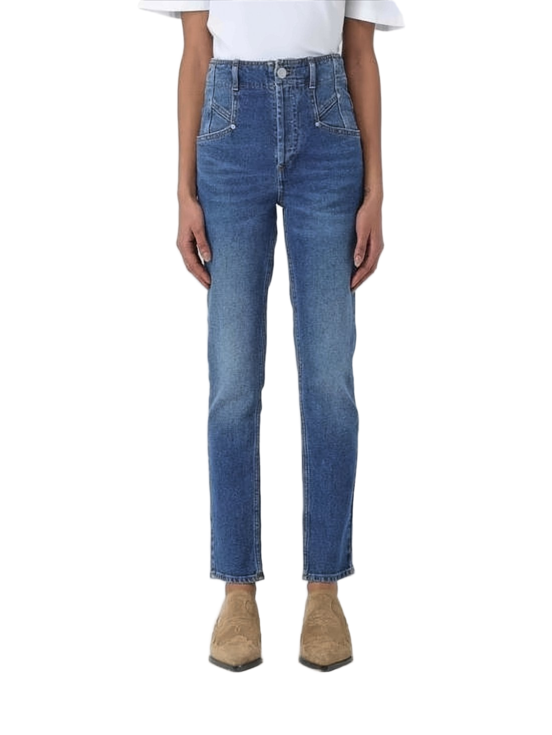 Mid-Rise Straight-Leg Denim Pants with Subtle Wash Effects