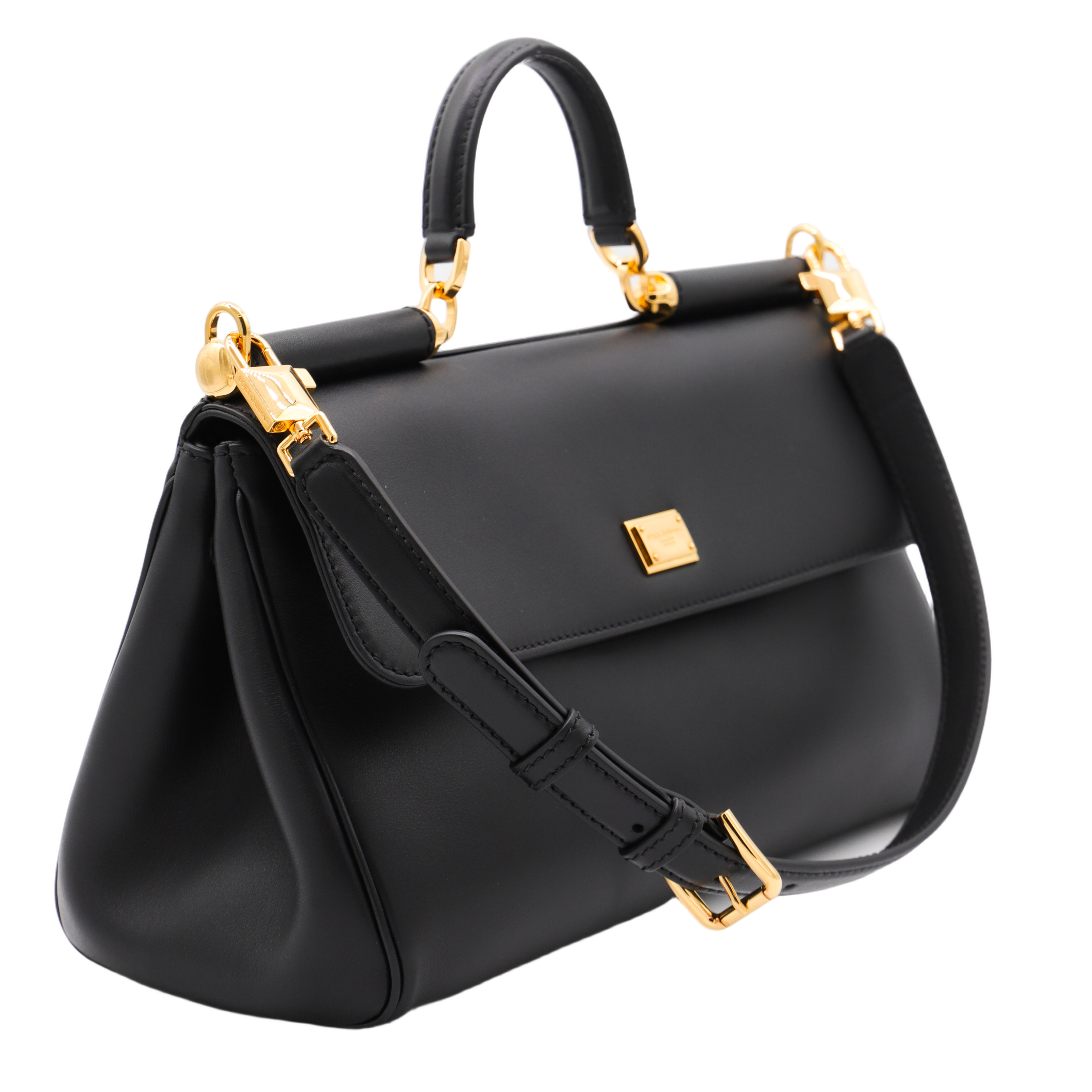 Structured Black Handbag with Gold-tone Accents