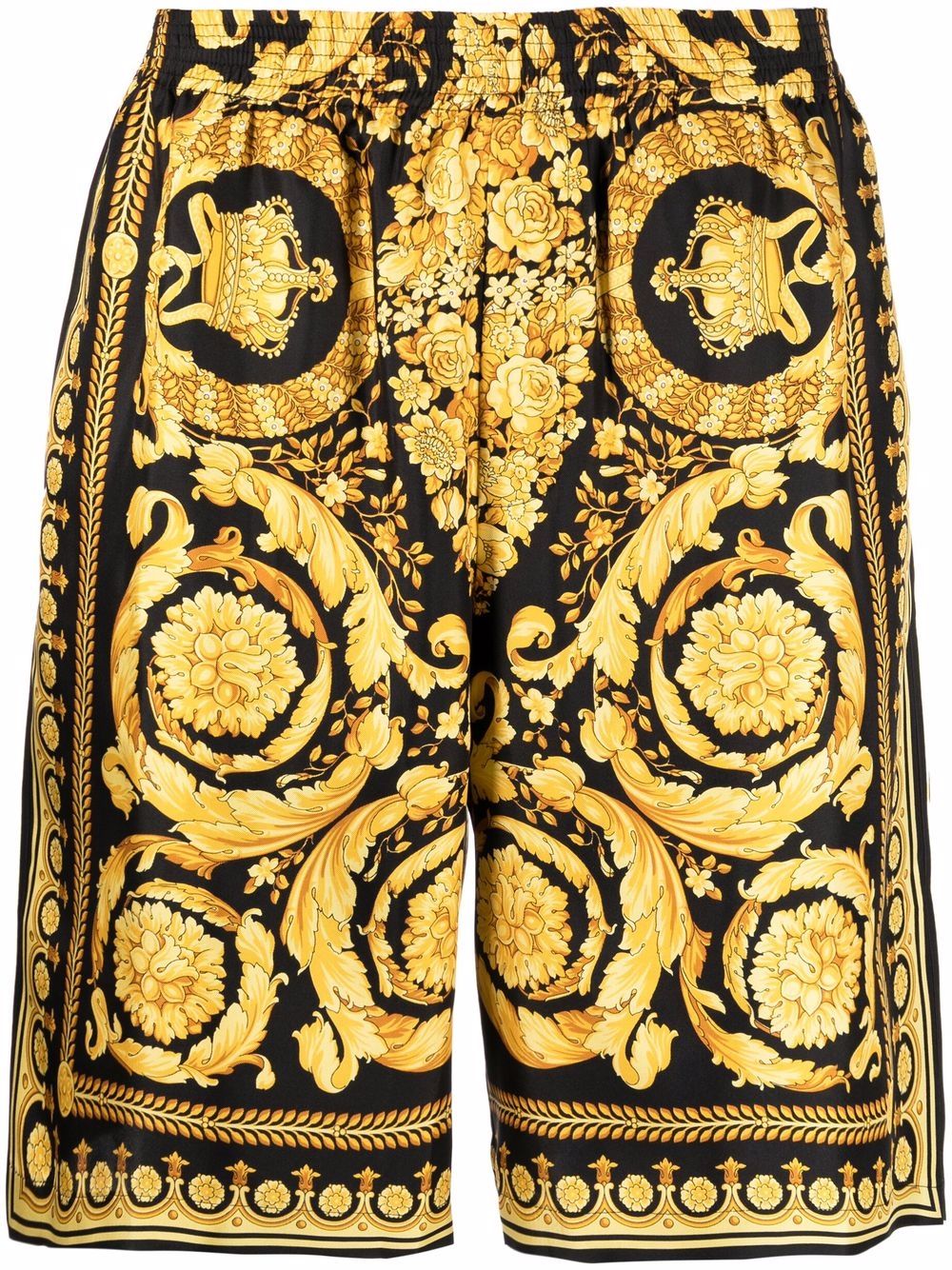 Barocco-Print Silk Shorts with Elasticated Waistband