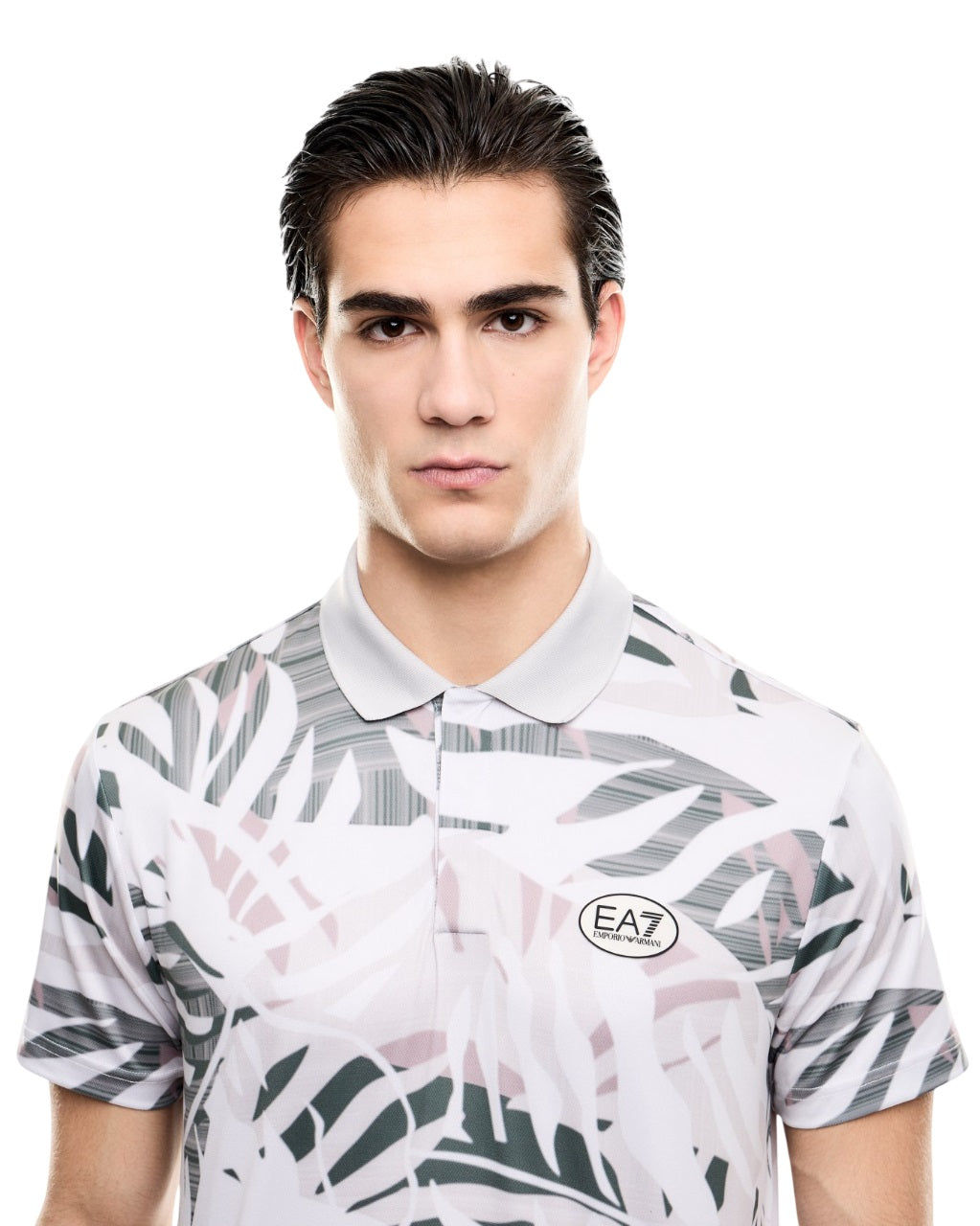 Multi-Color Abstract Leaf Pattern Polo Shirt