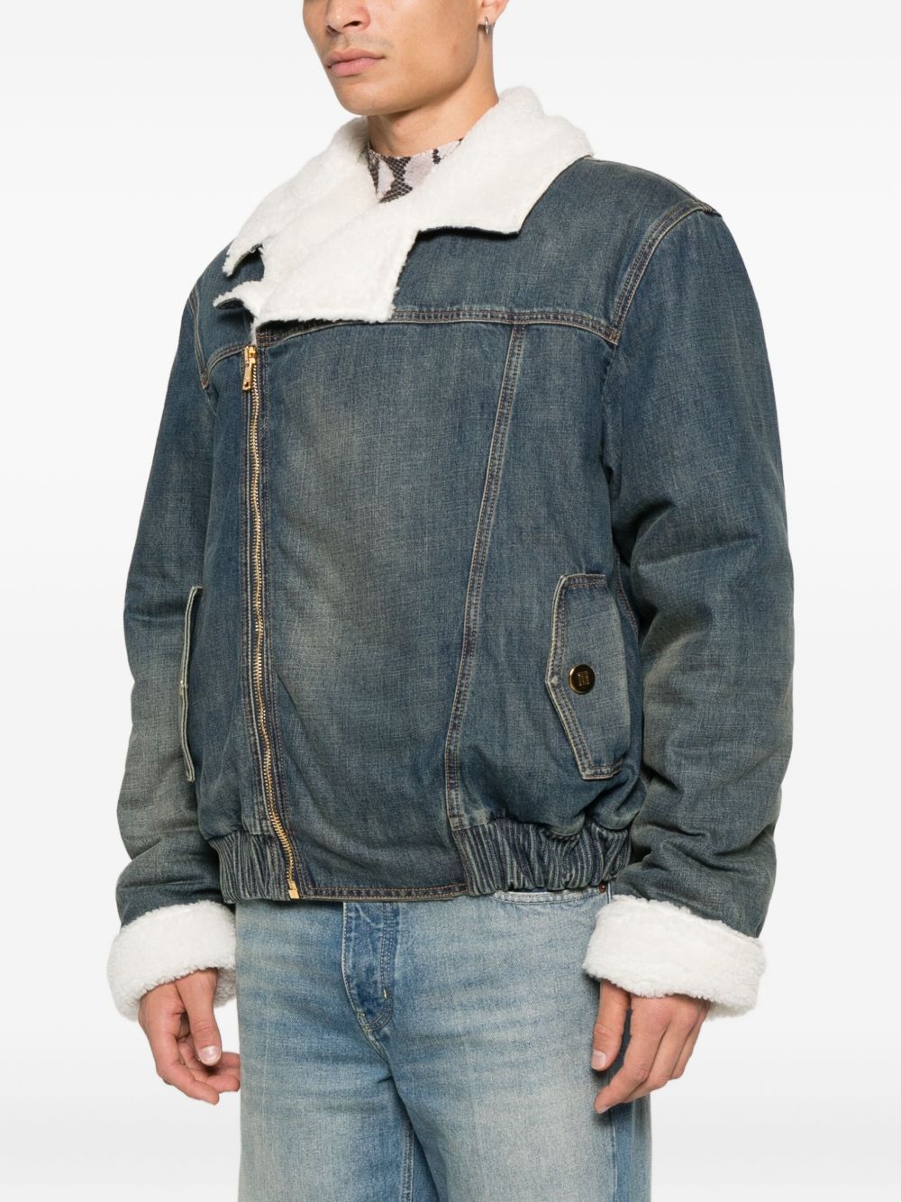 Denim Jacket with Shearling Collar