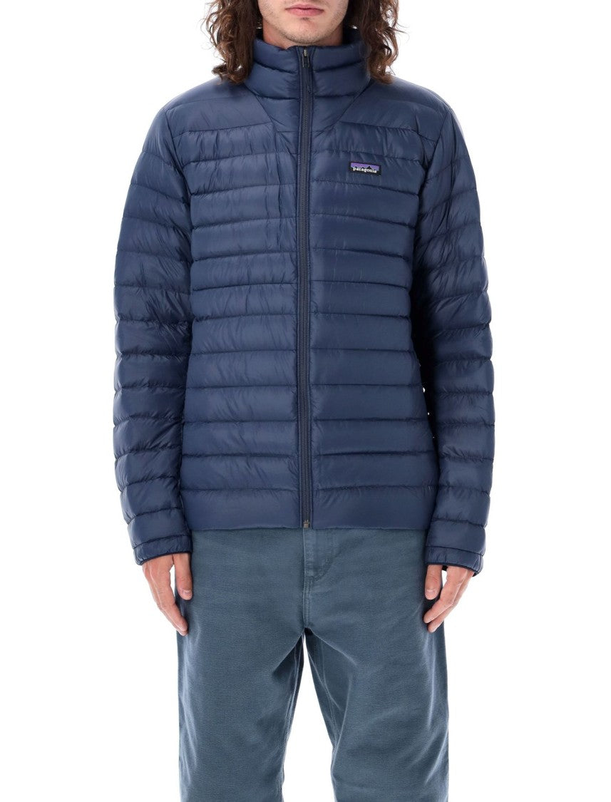 Quilted Down Jacket With High Collar And Front Zipper