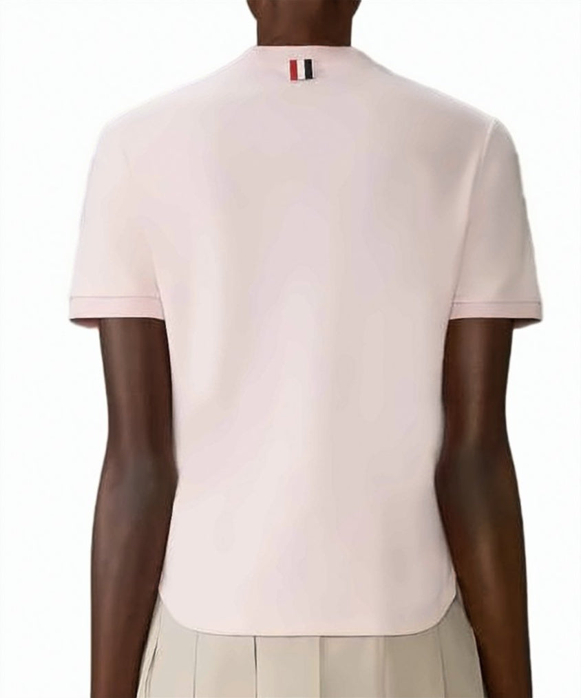 Cropped White Cotton T-Shirt with Pocket Detail