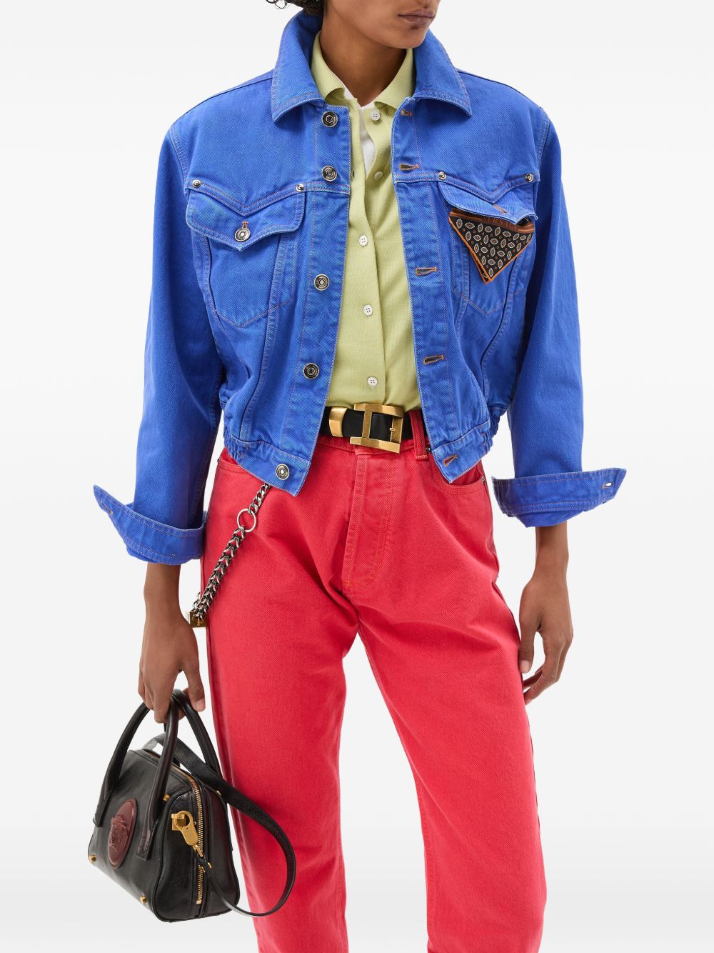 Cropped Jacket In Vibrant Blue Hue With Classic Collar