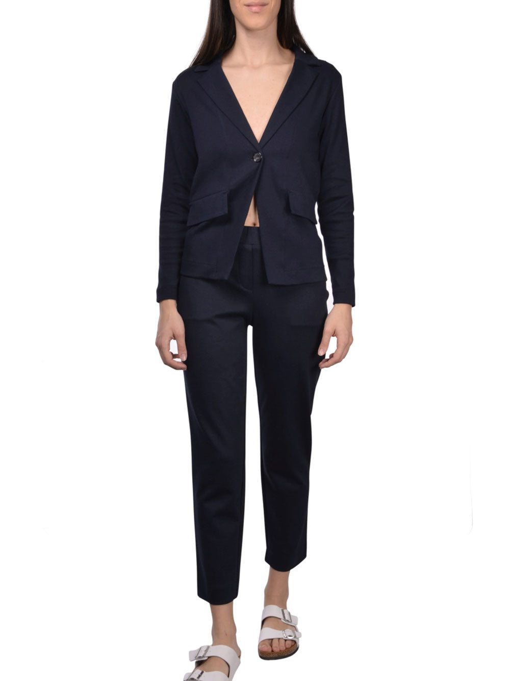Black Giacchina Tailored Cotton V-Neck Jacket