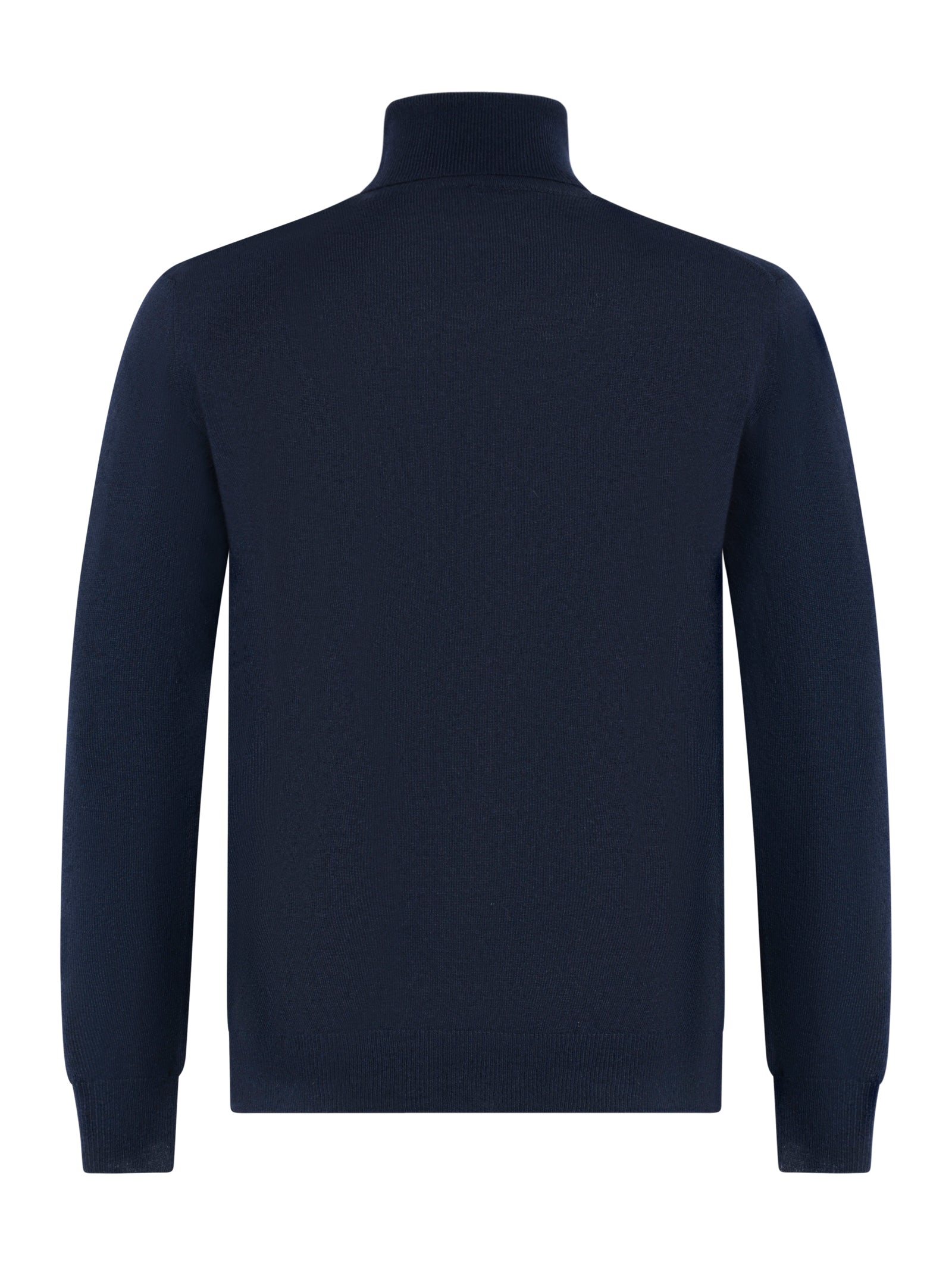 High Neck Blue Sweater With Ribbed Cuffs