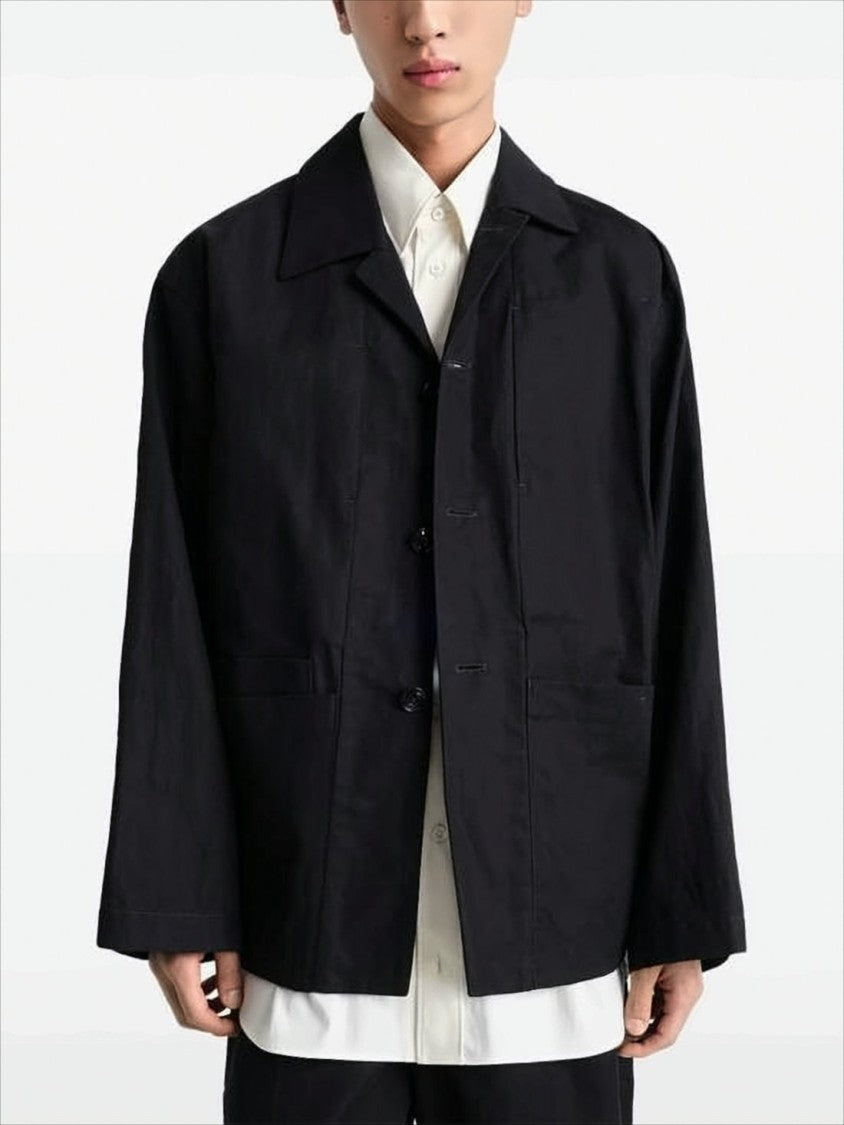 Boxy Black Cotton-Linen Jacket