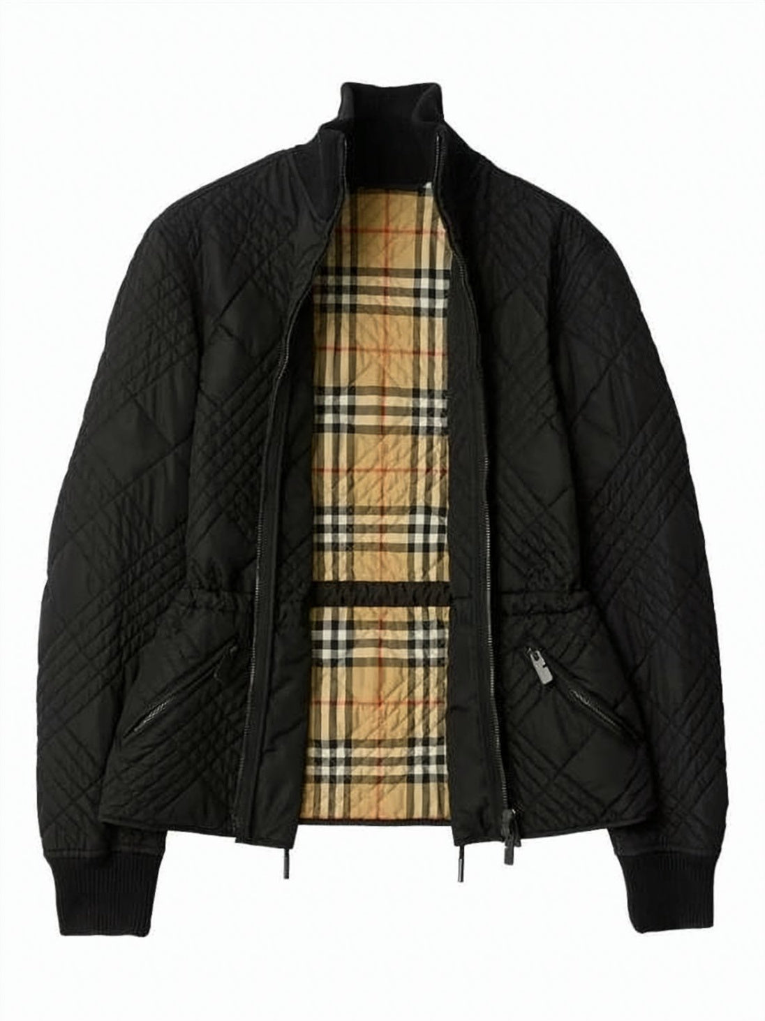 Diamond Quilted Jacket with High Collar