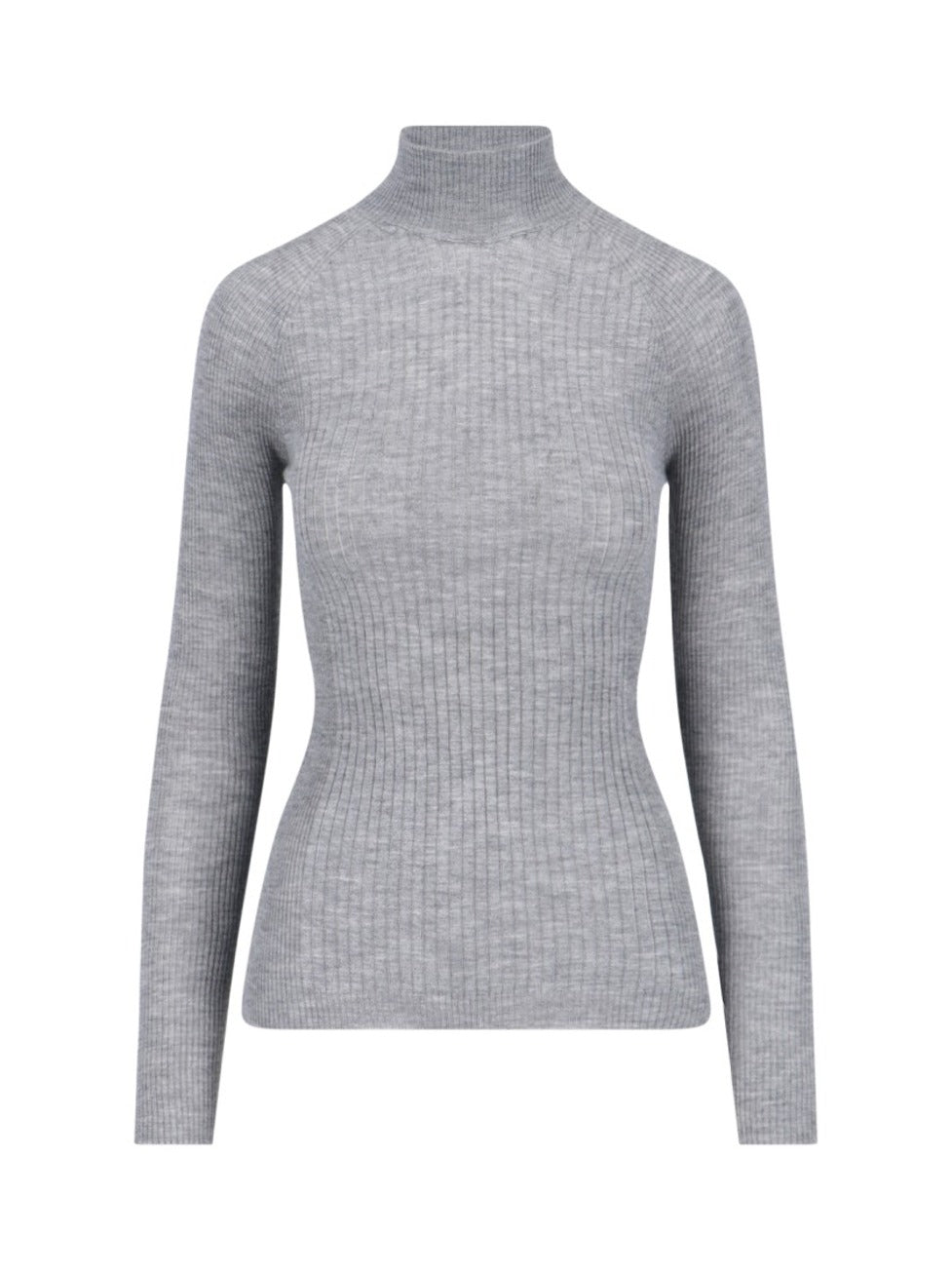 Ribbed Cashmere And Silk Knit Sweater With High Neckline