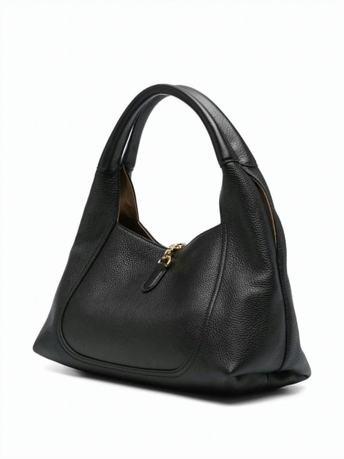 Textured Calf Leather Shoulder Bag with Gold-tone Clasp